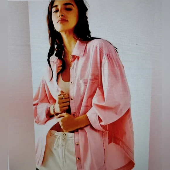 NWT - Free People - We The Free Happy Hour Poplin Top - Size M Oversize - Picture 1 of 5